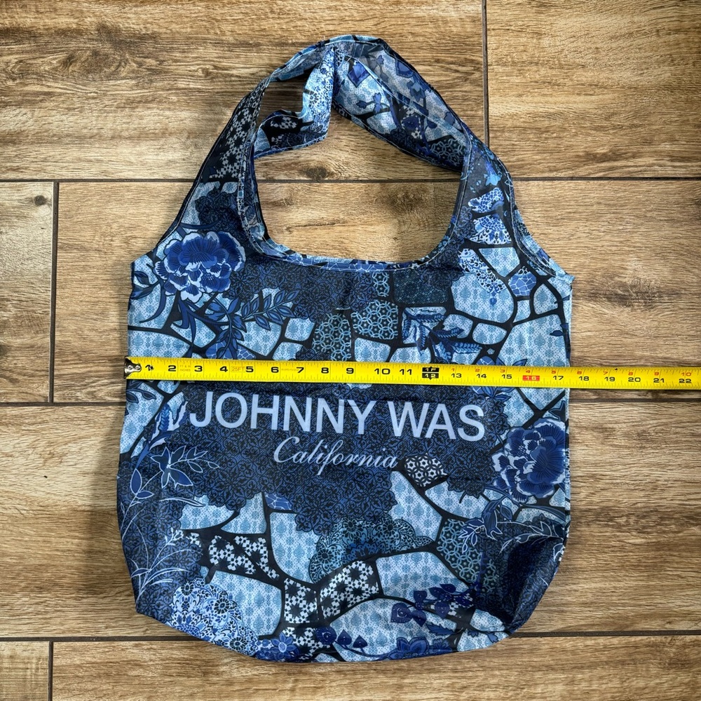 Johnny Was Reusable Nylon Shopping Tote Blue Floral Patchwork - Picture 11 of 13
